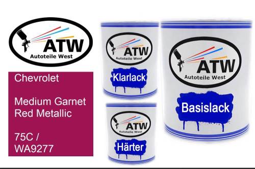 Chevrolet, Medium Garnet Red Metallic, 75C / WA9277: 1L Lackdose + 1L Klarlack + 500ml Härter - Set, von ATW Autoteile West.